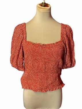LOFT Smocked Floral Square Neck Puff Sleeve Crop Top XS Cottagecore